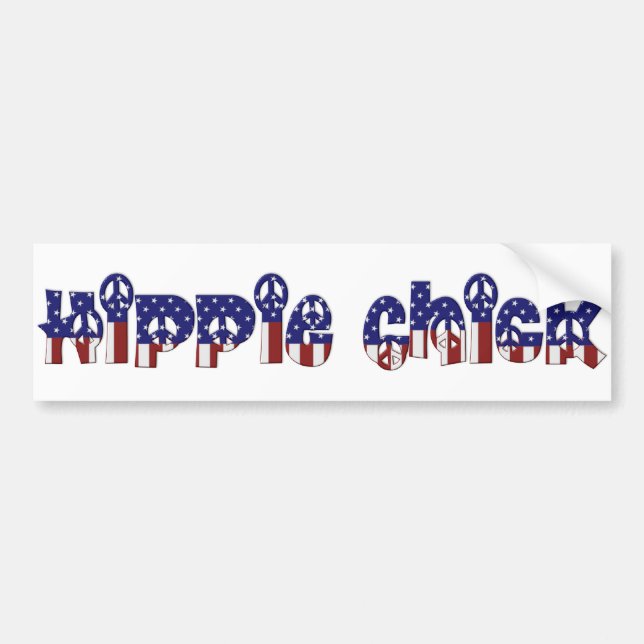 KRW Retro Hippie Chick Peace Sign Bumper Sticker (Front)