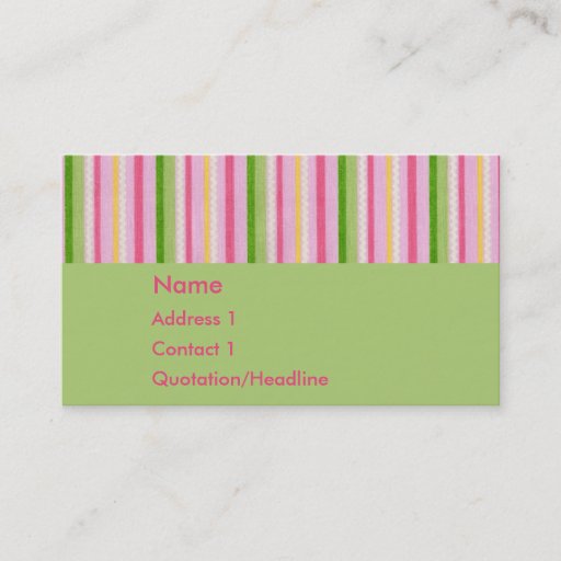 Customizable KRW Retro Pink and Green Stripe Business Card
