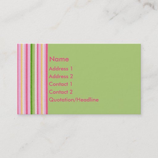 Customizable KRW Retro Pink and Green Stripe Business Card