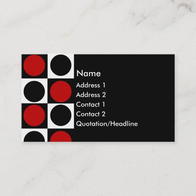 KRW Retro Red White and Black Squares and Circles Business Card (Front)