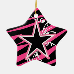 KRW Star and Swirls Zebra Black and Pink Keepsake Ceramic Ornament