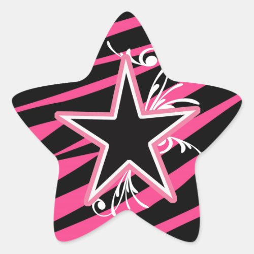 KRW Star and Swirls Zebra Pink and Black Sticker