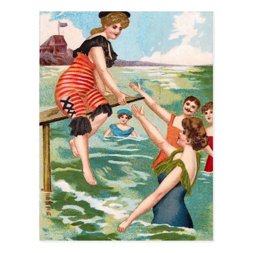 KRW Vintage Beach Illustration Postcard | Zazzle