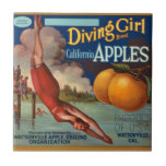 Krw Vintage Diving Girl Apple Fruit Crate Label Ceramic Tile at Zazzle