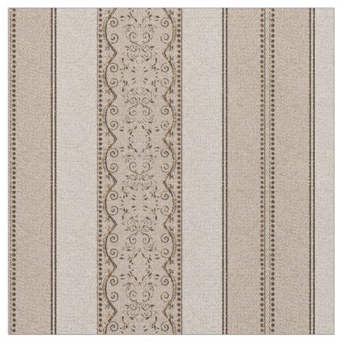 KRW Vintage Elegant Beige Scroll Stripe Fabric