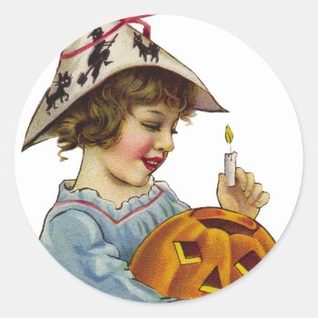 Krw Vintage Girl And Jack O' Lantern Sticker by KRWOldWorld at Zazzle