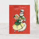 Krw Vintage Girl And Snowman Card - Customized at Zazzle