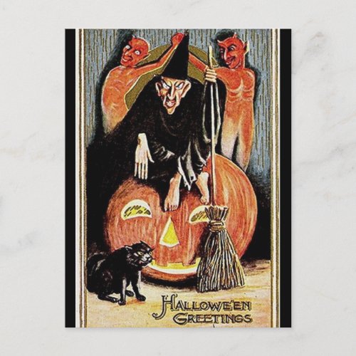 KRW Vintage Halloween Greetings Postcard