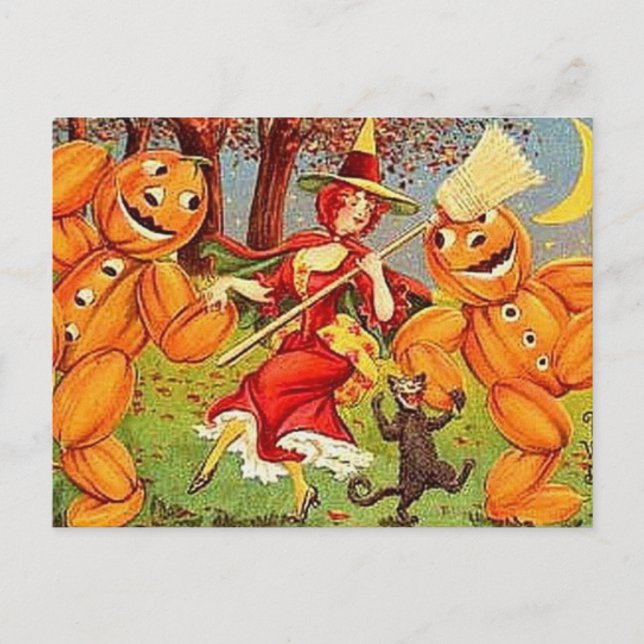 KRW Vintage Halloween Witch Dance Postcard (Front)