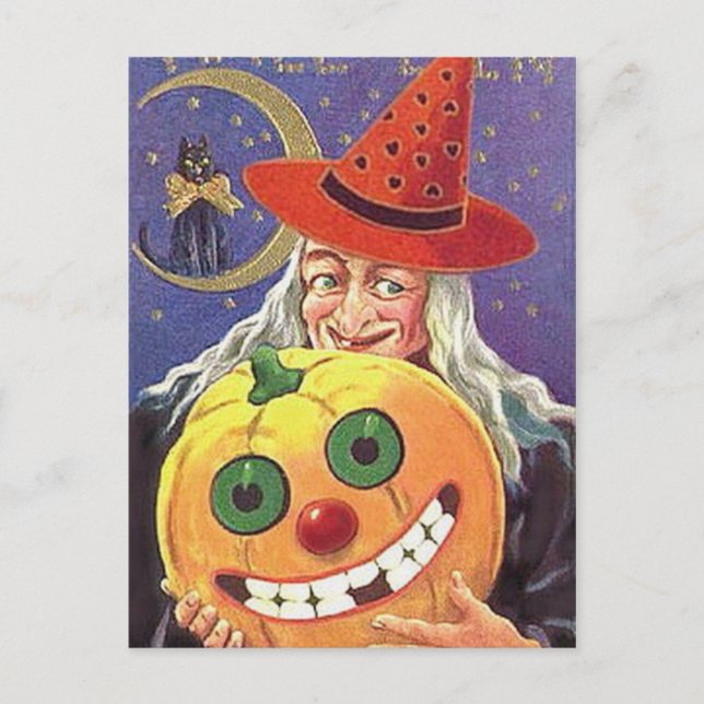 KRW Vintage Halloween Witch Postcard (Front)