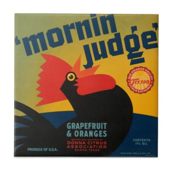 Krw Vintage Morning Judge Rooster Grapefruit Label Tile by KRWOldWorld at Zazzle