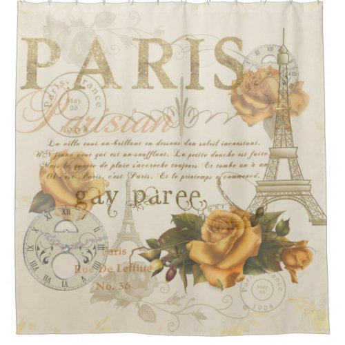KRW Vintage Paris Rose Eiffel Tower Shower Curtain