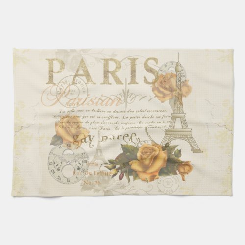 KRW Vintage Paris Roses Eiffel Tower Kitchen Towel