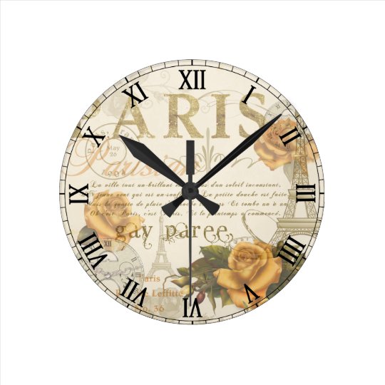 Krw Vintage Paris Roses Roman Numeral Clock Zazzle Krw Vintage Paris Roses Roman Numeral Clock