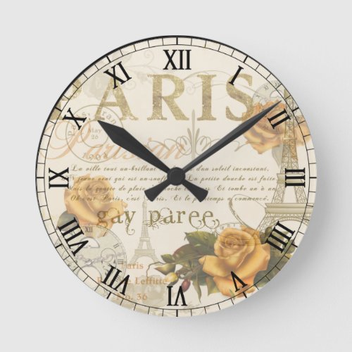 KRW Vintage Paris Roses Roman Numeral Clock