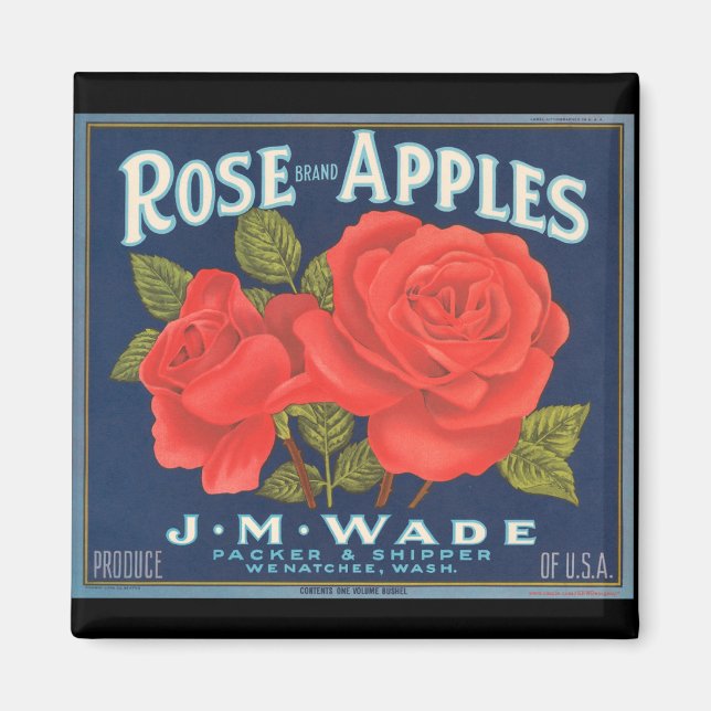 KRW Vintage Rose Apples Fruit Crate Label Magnet (Front)