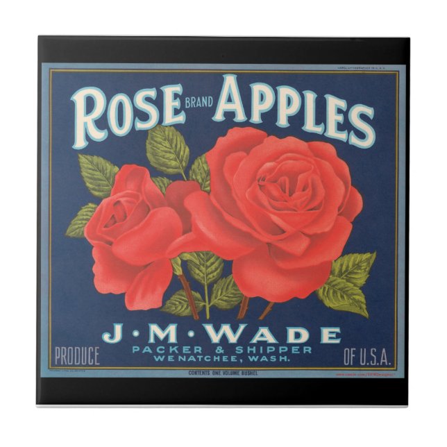KRW Vintage Rose Apples Fruit Crate Label Tile (Front)