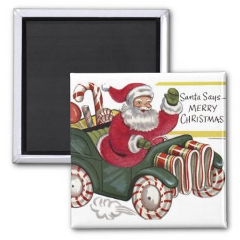 Krw Vintage Santa And Car Christmas Magnet by KRWHolidays at Zazzle