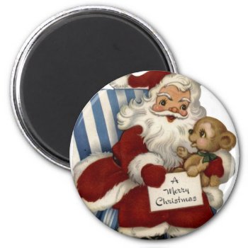 Krw Vintage Santa And Teddy Christmas Magnet by KRWHolidays at Zazzle