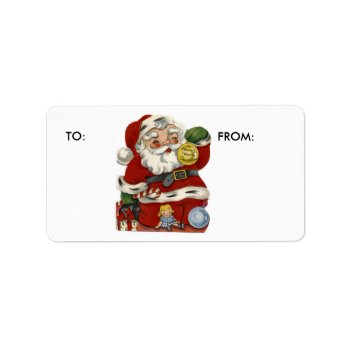 Krw Vintage Santa And Toys Xmas To And From Label by KRWHolidays at Zazzle
