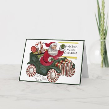 Krw Vintage Santa In Car Holiday Card by KRWHolidays at Zazzle