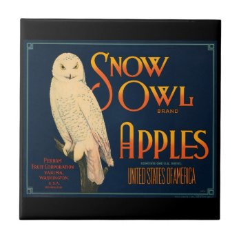 Krw Vintage Snow Owl Apples Fruit Crate Label Tile by KRWOldWorld at Zazzle