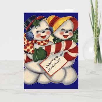 Krw Vintage Snowman Couple Card - Customized by KRWHolidays at Zazzle