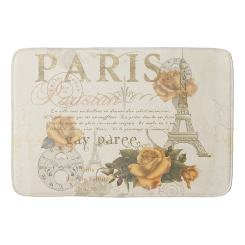 KRW Vintage Style Paris Rose Eiffel Tower Bath Mat