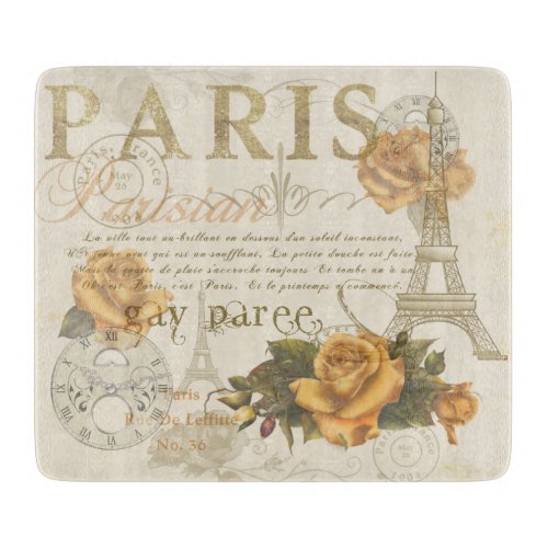 KRW Vintage Style Paris Roses and Eiffel Tower Cutting Board