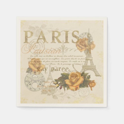 KRW Vintage Style Paris Roses and Eiffel Tower Napkins