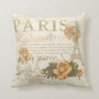 KRW Vintage Style Paris Roses and Eiffel Tower Throw Pillow