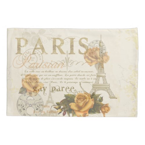 KRW Vintage Style Paris Roses Eiffel Tower Case Pillowcase