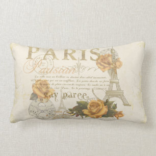 KRW Vintage Style Paris Roses Eiffel Tower Pillow