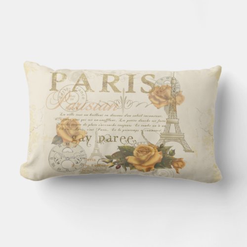 KRW Vintage Style Paris Roses Eiffel Tower Pillow
