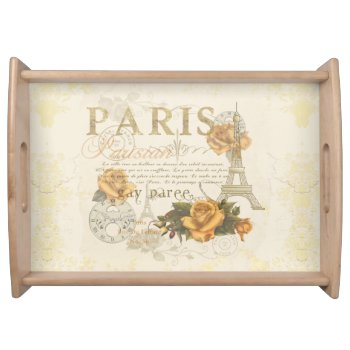 Krw Vintage Style Paris Roses Eiffel Tower Tray by KRWDesigns at Zazzle