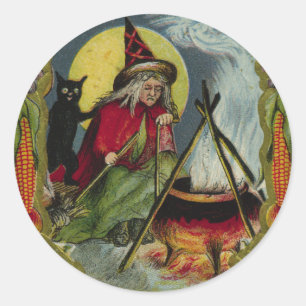 KRW Vintage Witch and Cauldron Halloween Sticker