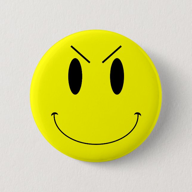KRW Yellow Evil Face Pinback Button (Front)