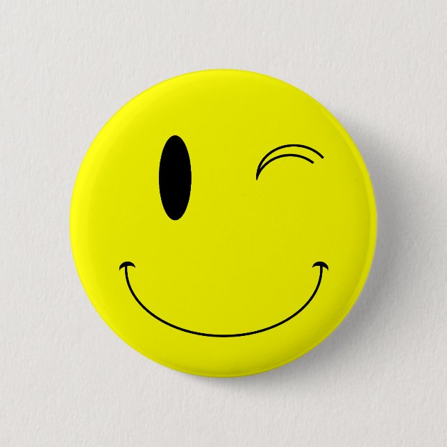 KRW Yellow Winking Face Pinback Button (Front)