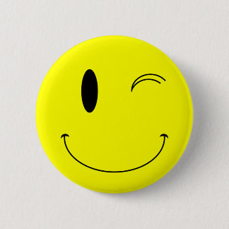 KRW Yellow Winking Face Pinback Button