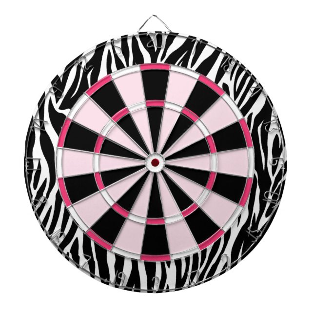 KRW Zebra Black and Pink Girly Dartboard (Front)