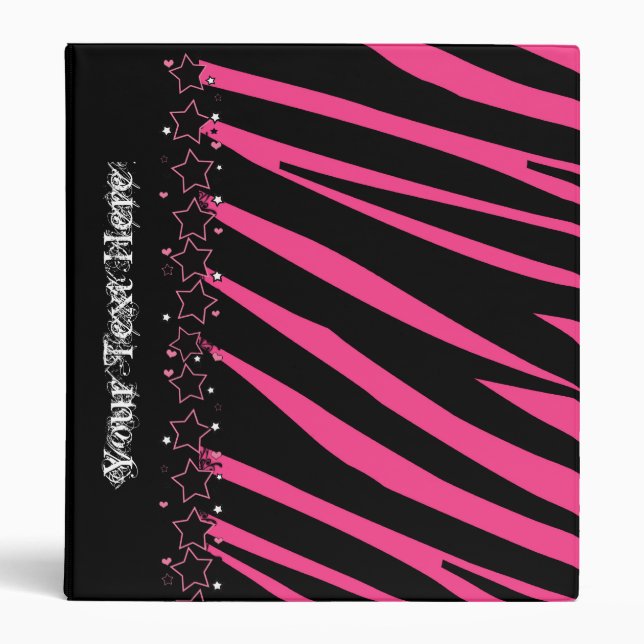 KRW Zebra Pink and Black Stars School Binder** 3 Ring Binder (Front)