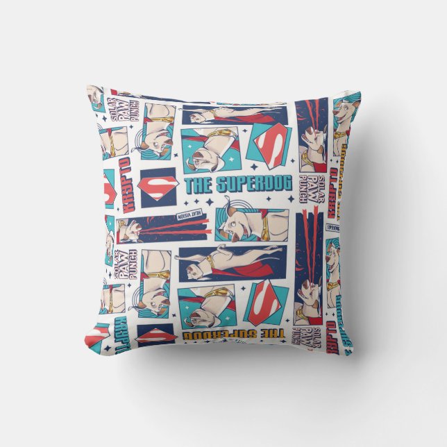 Krypto Comic Panel Pattern Throw Pillow (Front)