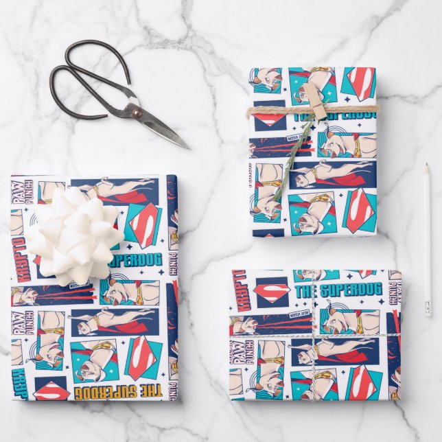 Krypto Comic Panel Pattern Wrapping Paper Sheets (Front)