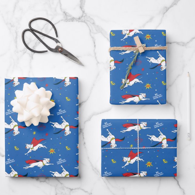 Krypto Flying Pattern Wrapping Paper Sheets (Front)