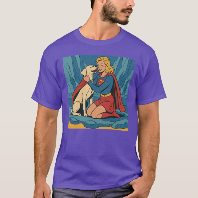 Krypto Meets Supergirl Enthusiastic Hug gift retro T-Shirt (Front)
