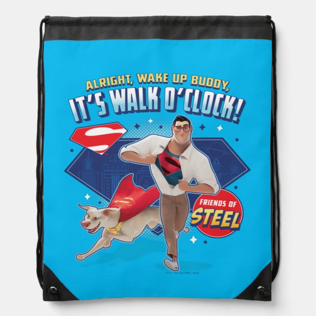 Krypto & Superman - It's Walk O'Clock! Drawstring Bag (Front)
