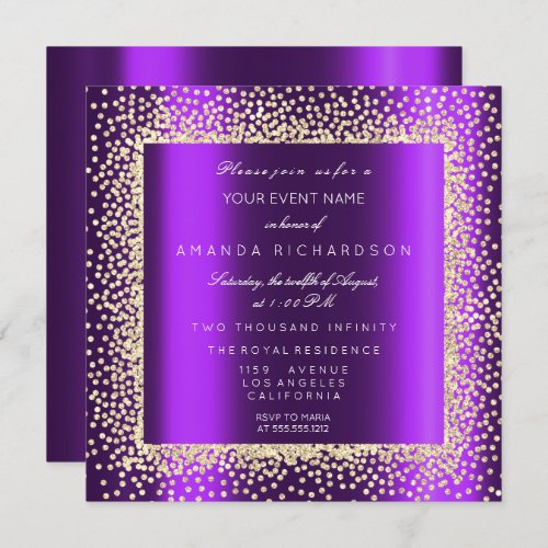 Krystal Champaigne Gold Glitter Confetti Purple1 Invitation