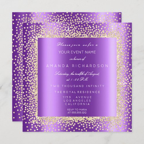 Krystal Champaigne Gold Glitter Confetti Purple2 Invitation