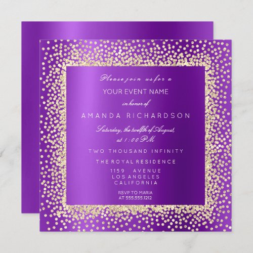 Krystal Champaigne Gold Glitter Confetti Purple A Invitation