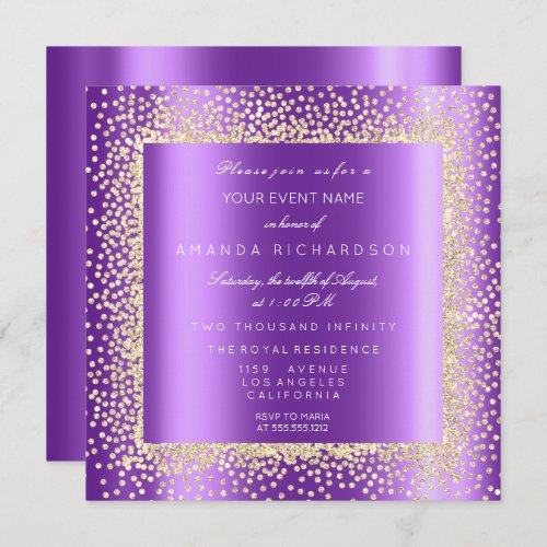 Krystal Champaigne Gold Glitter Confetti Purple Invitation
